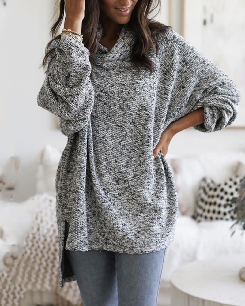 

Cowl Neck Oversized Casual Knit Top, Gray