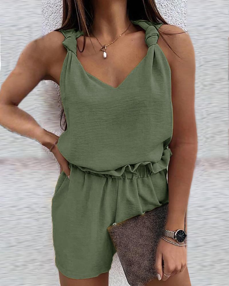 

Tied Detail Top & Frill Hem Pockets Shorts Set, Army green