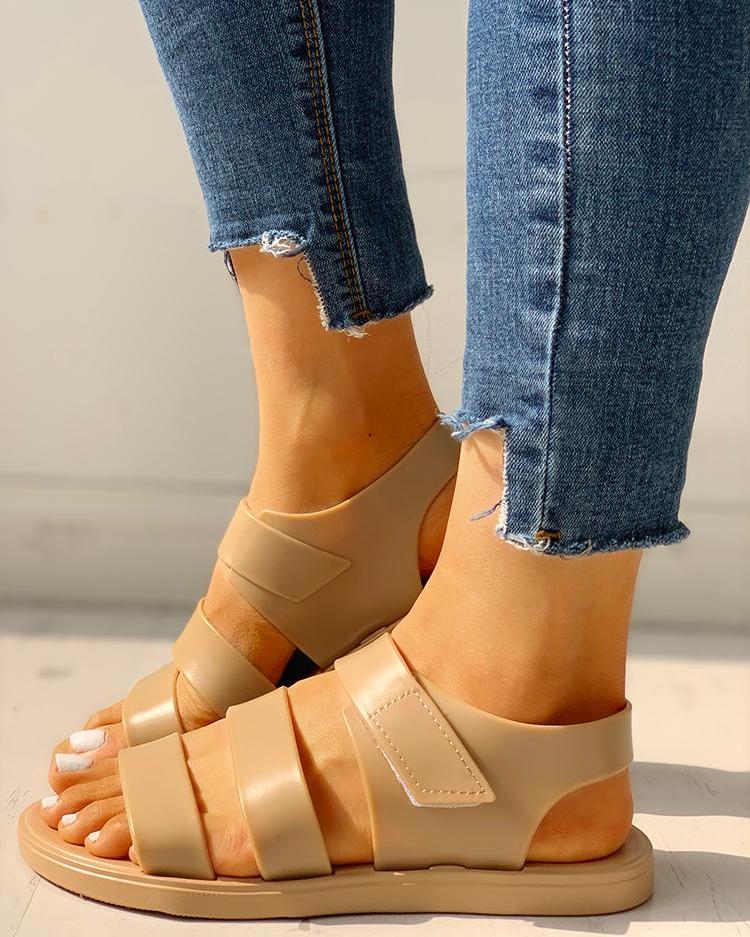 

Multi-strap Open Toe Non-Slip Flat Sandals, Apricot