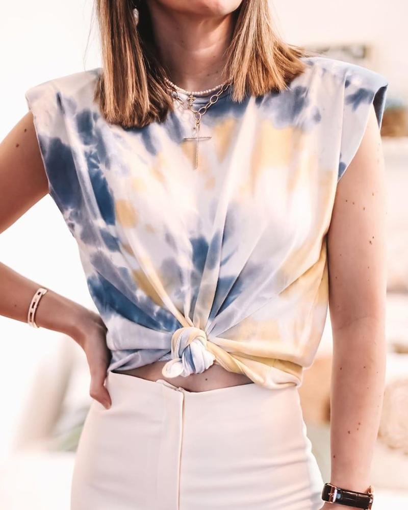 

Tie Dye Print Sleeveless Casual Top, Blue