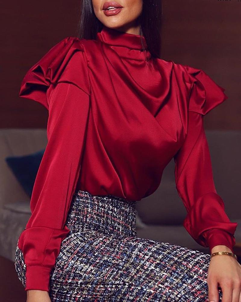 

Solid Ruched Design Casual Blouse