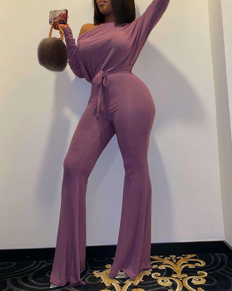 

One Shoulder Long Sleeve Jumpsuit, Purple