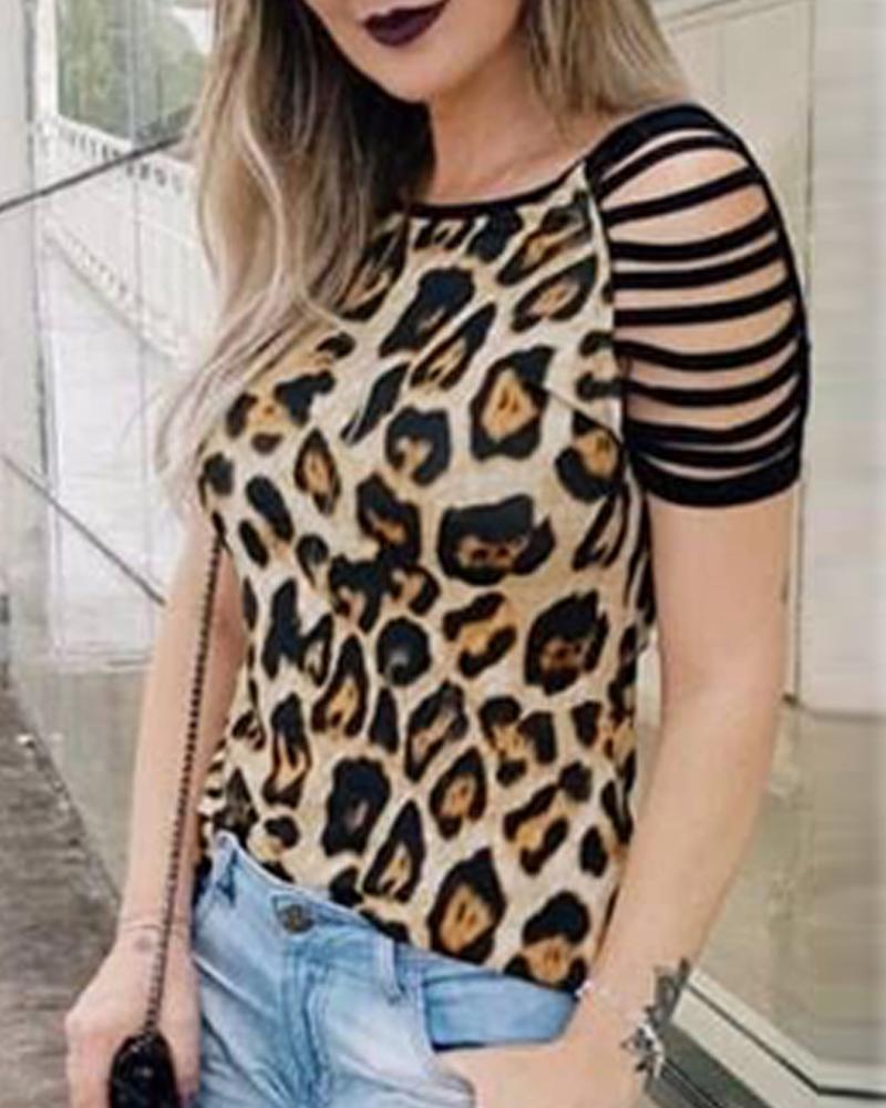 

Leopard Print Tassels Sleeve T-shirt
