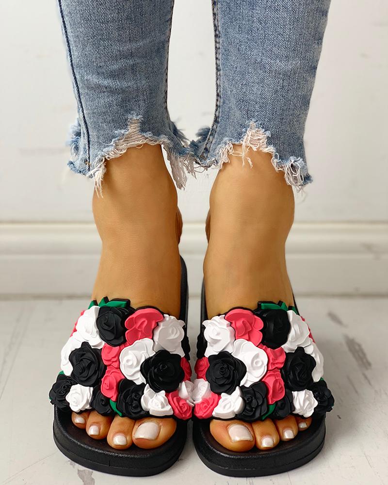 

Open Toe Flower Design Non-Slip Sandals, Black