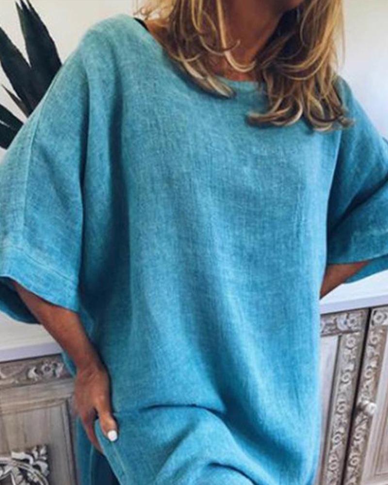 

2019 summer new washed cotton and linen loose dress, Blue