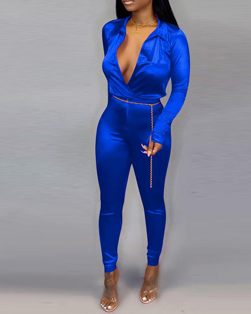 

Sexy Two-Piece Satin Set, Blue