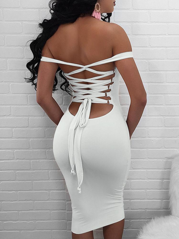 

Sexy Bandage Strappy Back Bodycon Dress, White