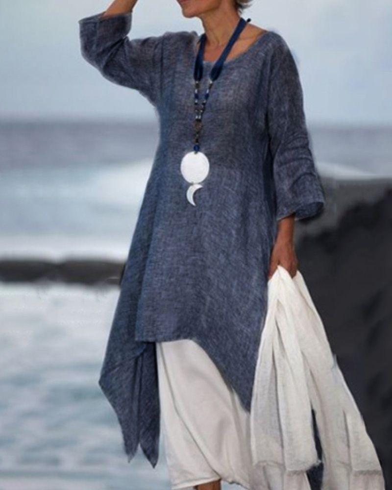 

Long Sleeve Irregular Hem Casual Dress, Dark grey