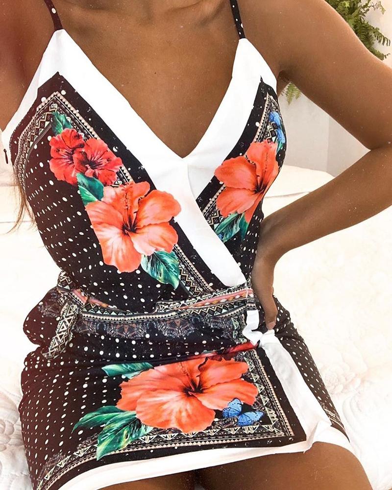 

Spaghetti Strap Floral Print Contrast Binding Dress