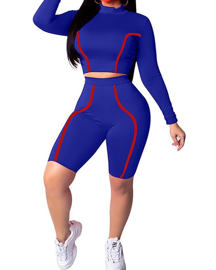 

Contrast Piping Long Sleeve Sporty Tracksuits, Blue