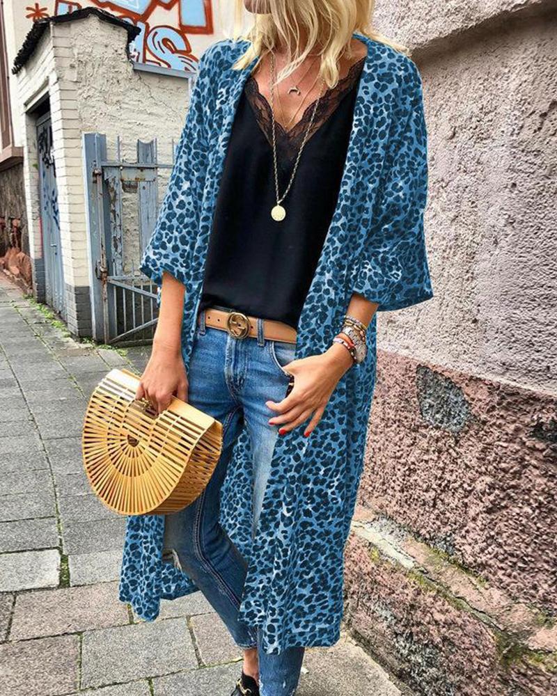 

Over-the-Knee Leopard Cardigan, Blue
