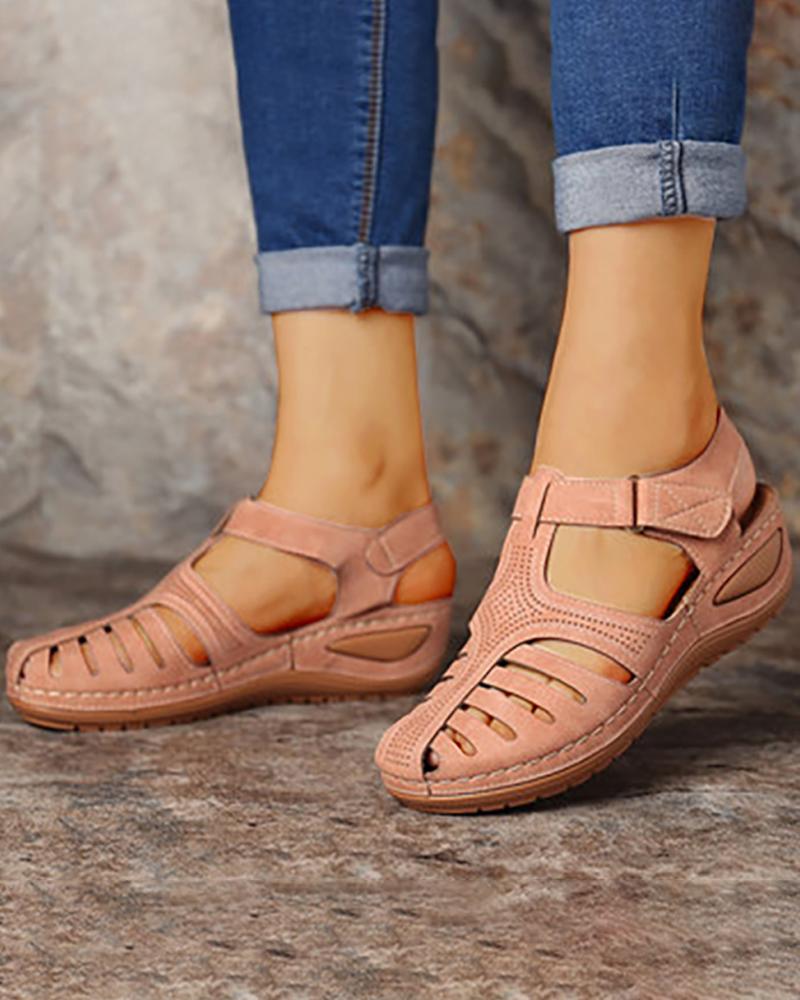 

Solid Hollow Out Slingback Sandals