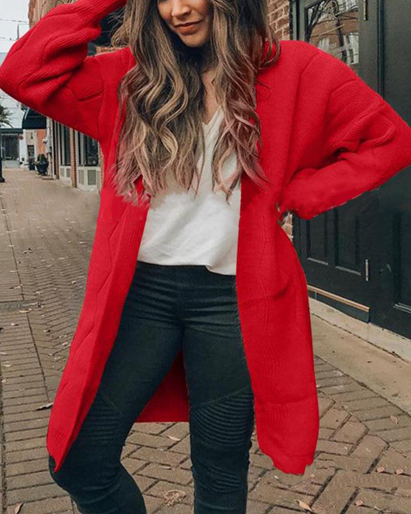 

Open Front Knit Casual Cardigan, Red