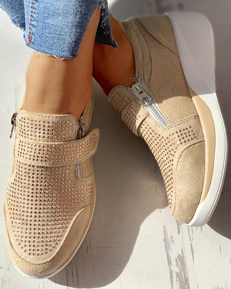 

Knitted Breathable Casual Muffin Sneakers, Beige