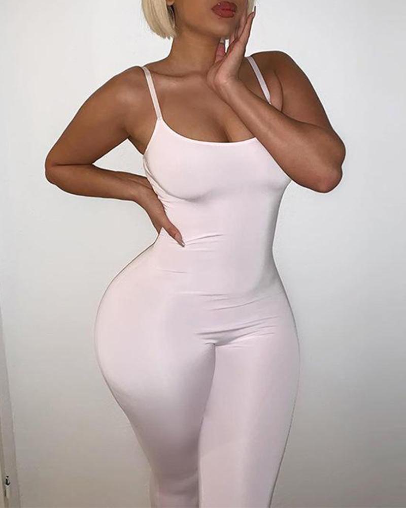

Solid Slim Fit Cami Jumpsuit, White