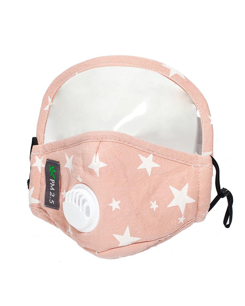 

Star Print Valve Outdoor Face Mask With Eyes Shield, Pink