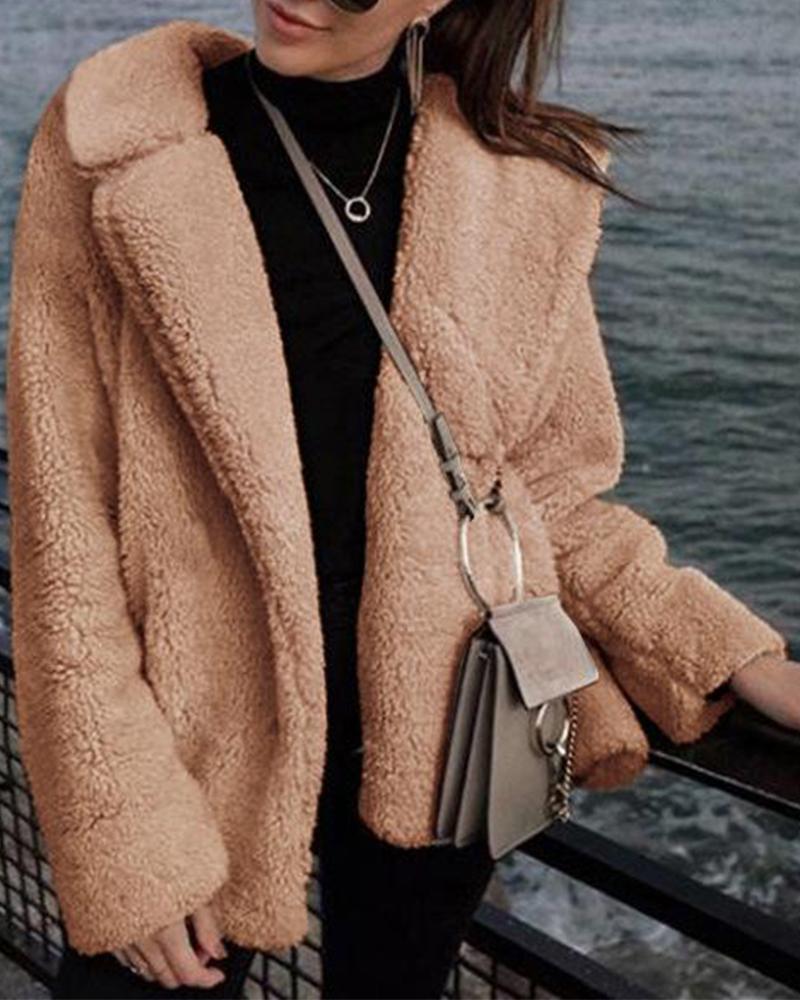 

Solid Teddy Faux Fur Coat, Khaki