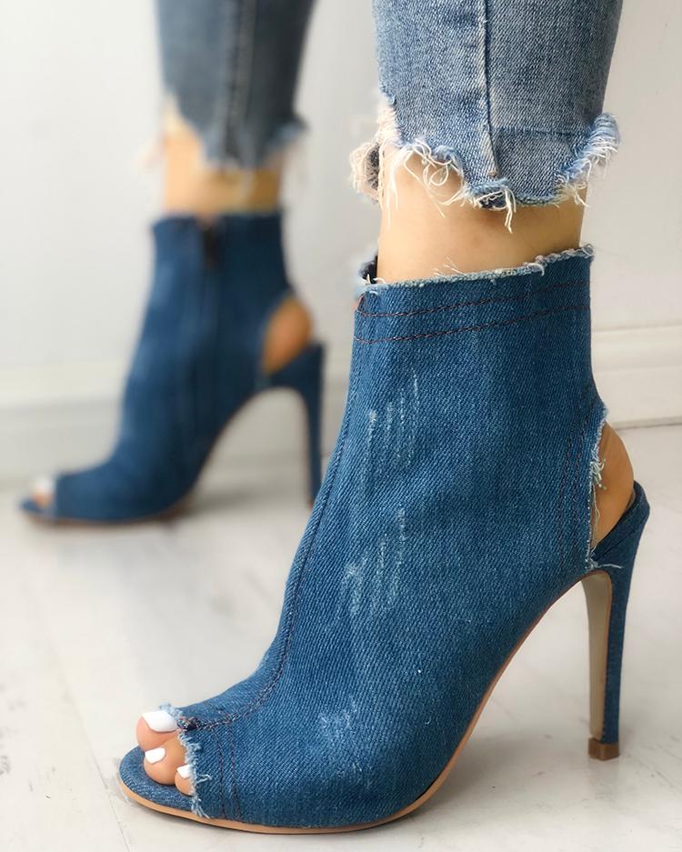 

Peep Toe Slingback Denim Thin Heels