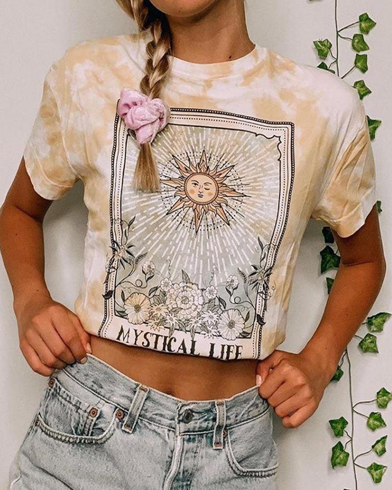 

Tie Dye Print Crop Top, Khaki