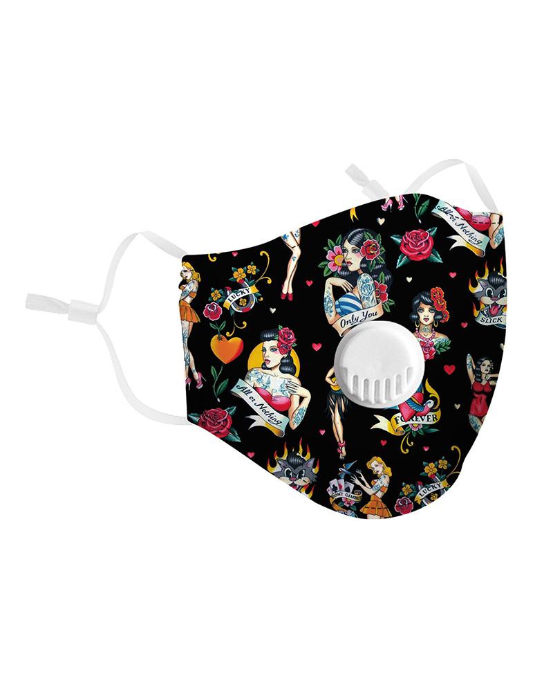 

PM2.5 Print Breathing Washable Valve Face Mask (2 filters as gift, Black