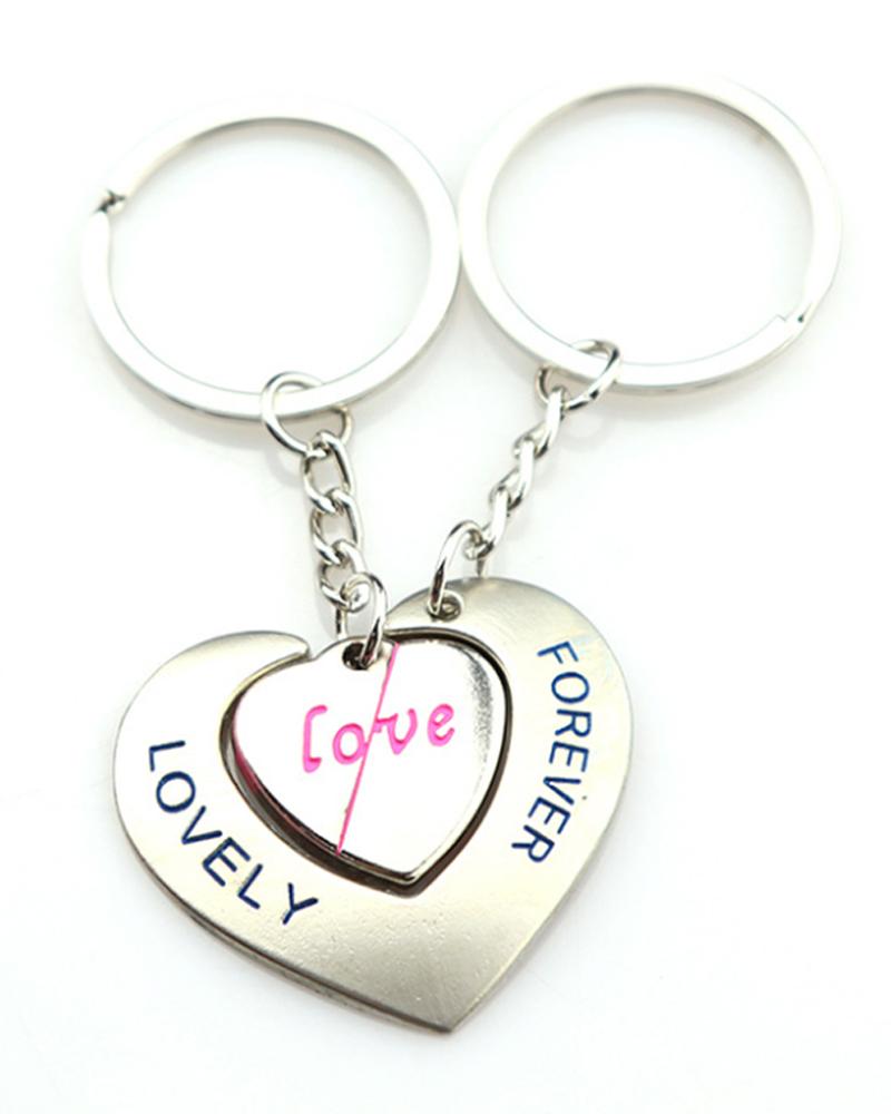 

Heart Shaped & Letter Couple Keychain, Silver