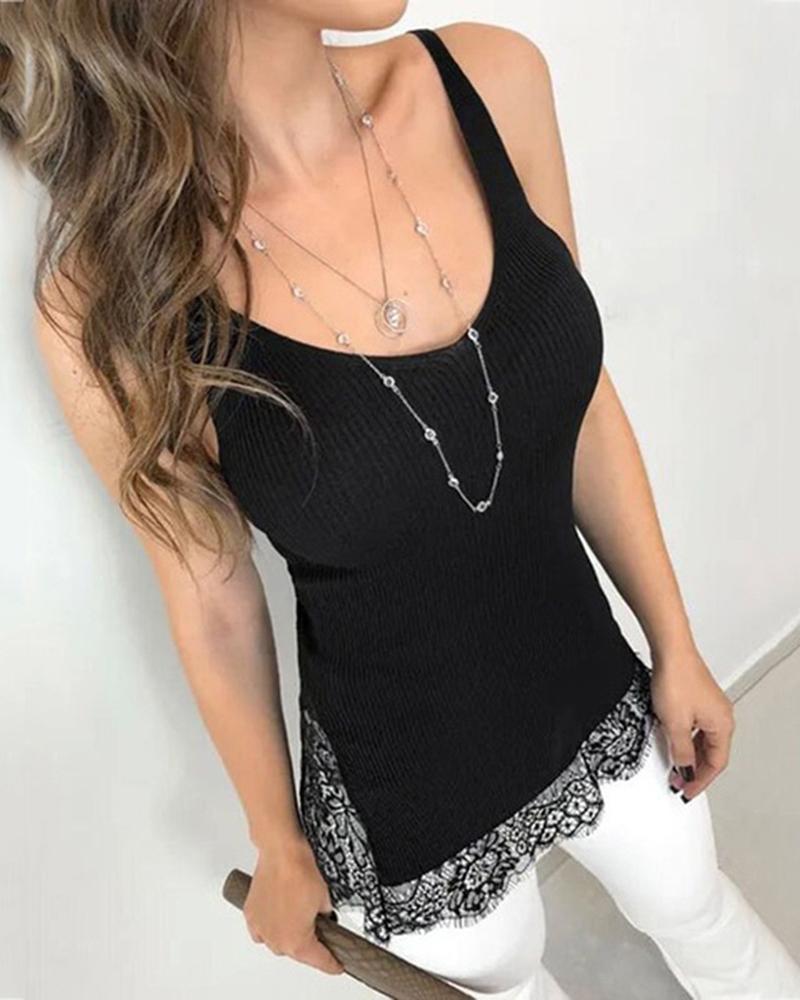 

Lace Stitching Cami Top, Black