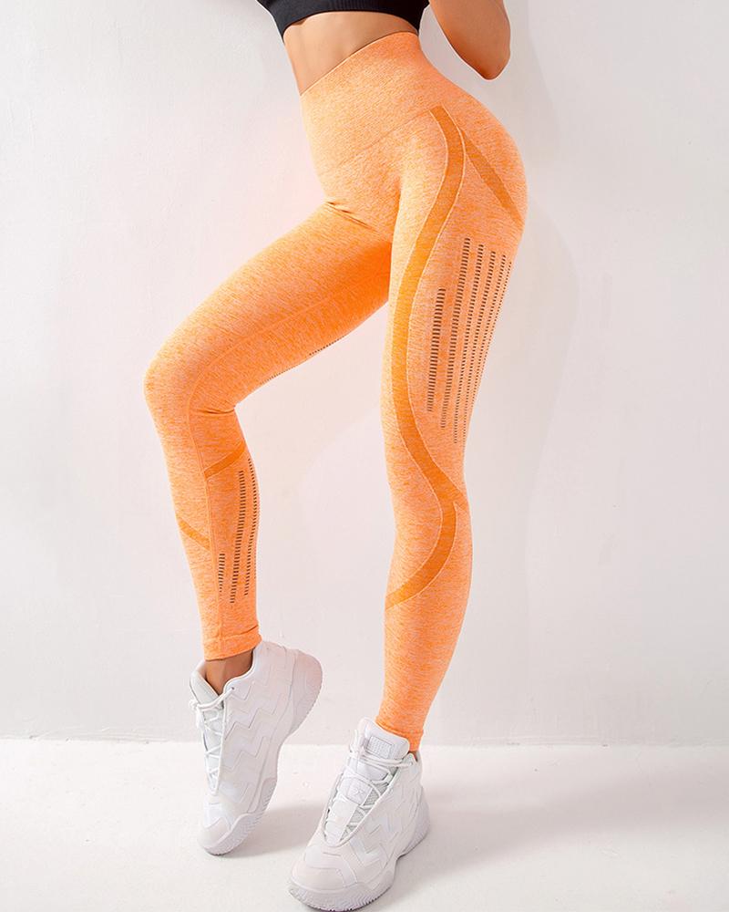 

Solid High Waist Hollow Out Yoga Pants, Orange