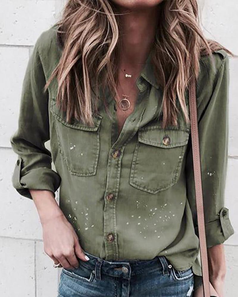 

Long Sleeve Bottoned Casual Shirt, Army green