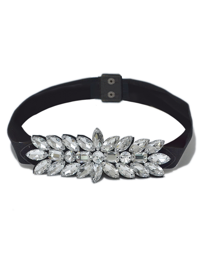 

Rhinestone Decor Belt, White