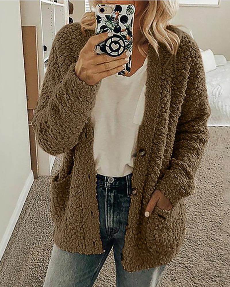 

Solid Polar Fleece Long Sleeve Coat, Khaki