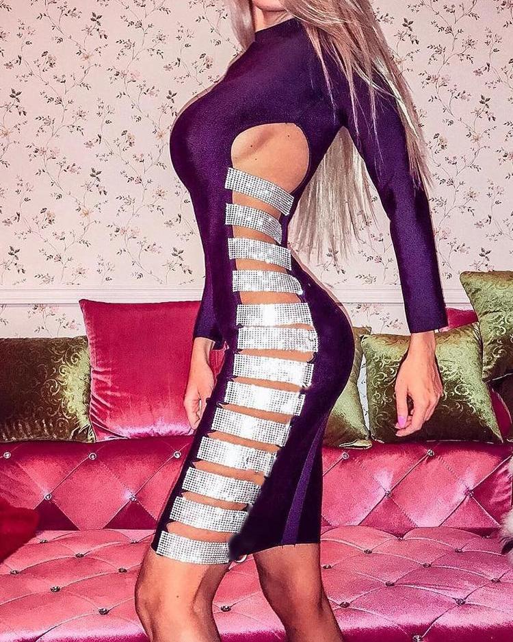 

Sequin Ladder Cut Out Bodycon Dress, Dark purple
