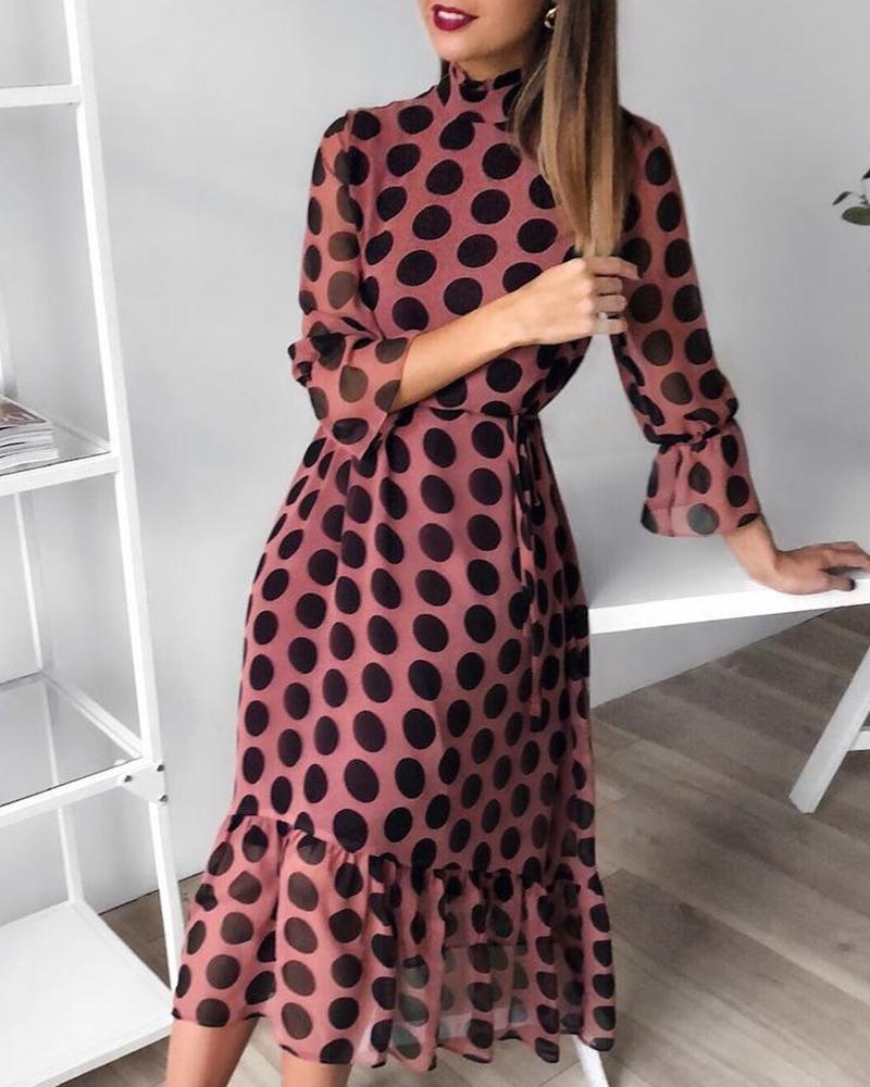

Dot Print Ruffles Design Casual Dress