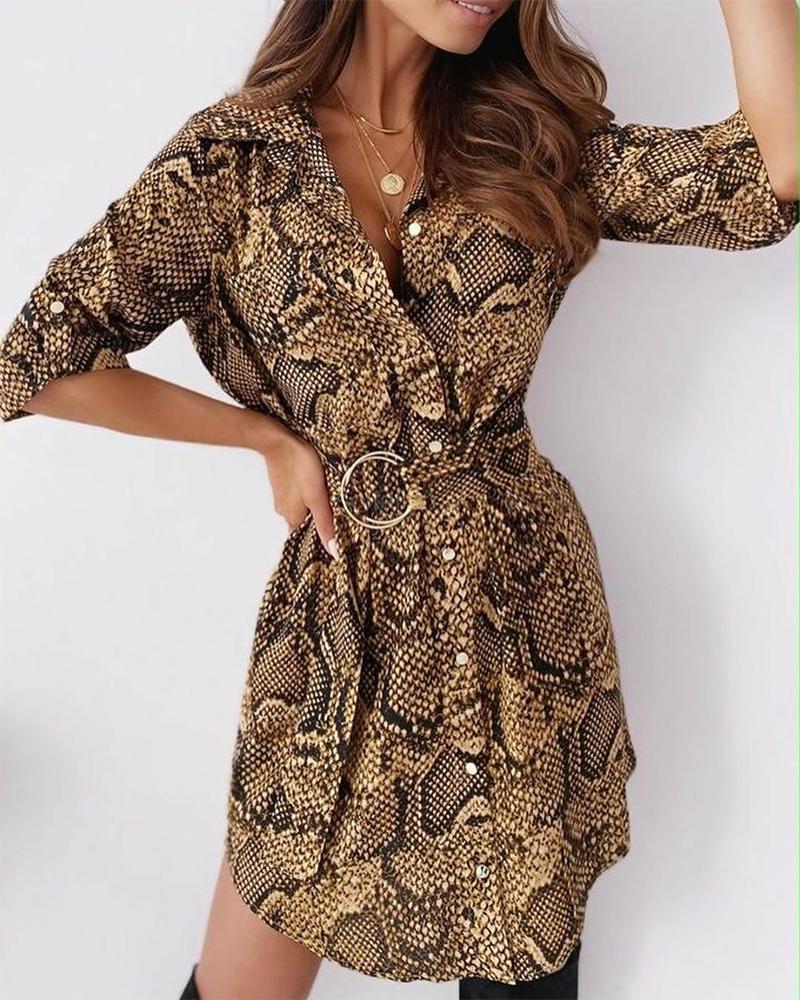 

Snakeskin Skinny Waist Short Sleeve Dress