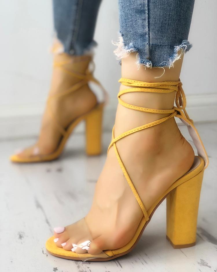 

Transparent Lace-Up Chunky Heeled Sandals