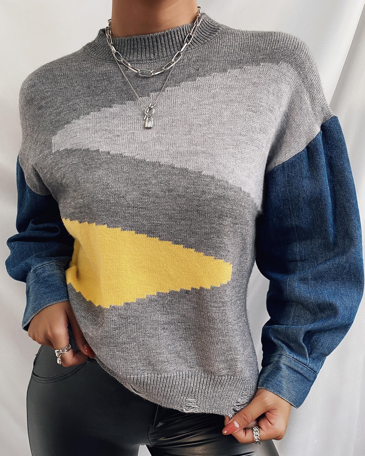 

Colorblock Long Sleeve Sweater, Gray