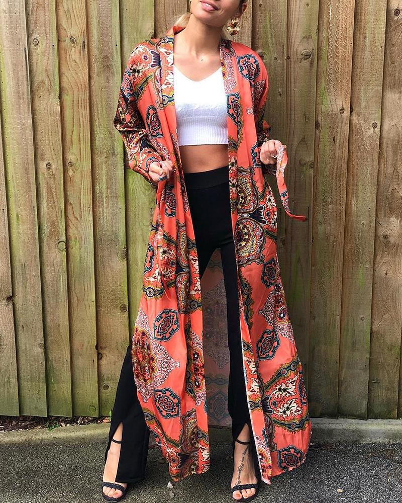 

Baroque Print Open Front Cover Up, Multicolor