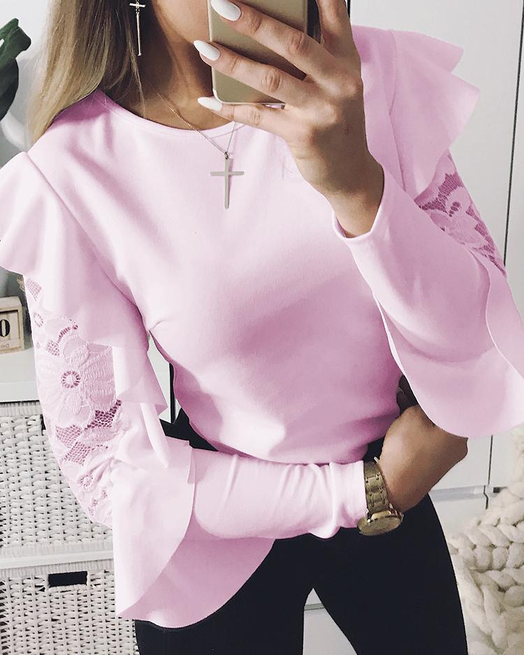 

Lace splicing Ruffles Sleeve Blouses