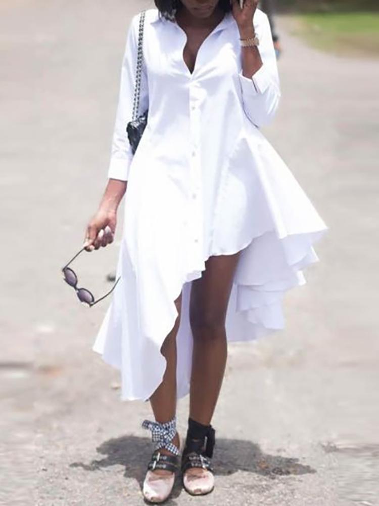 

Button Up Irregular Hem Shirt Dress