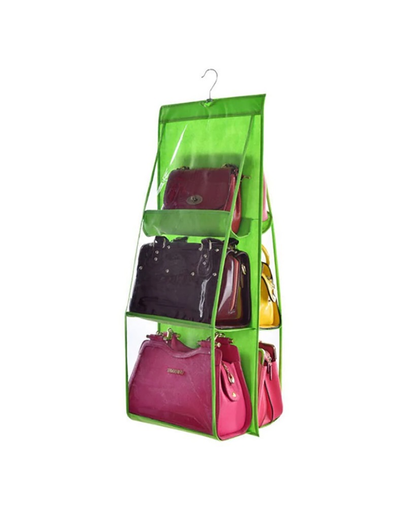 

6 Pocket Hanging Bag Organizer Wardrobe Transparent Storage Bag, Green