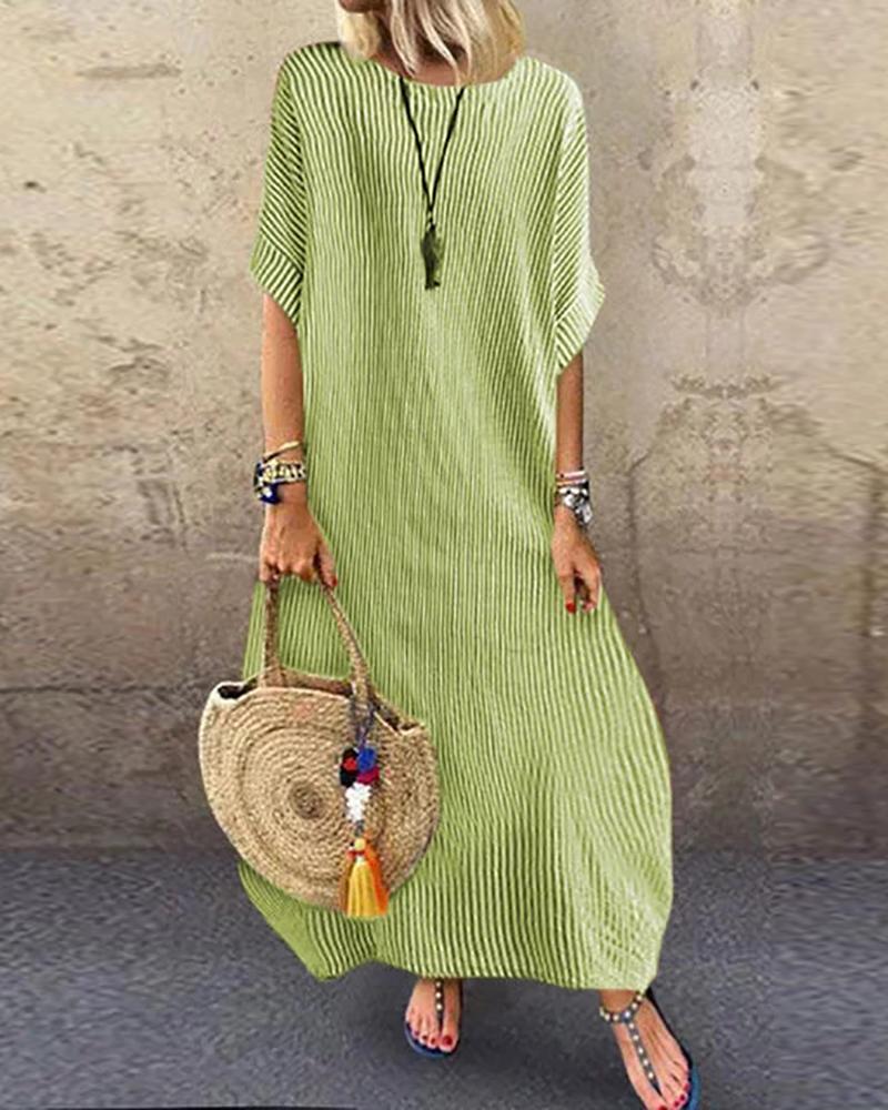 

Striped Half Sleeve Loose Maxi Dress, Green