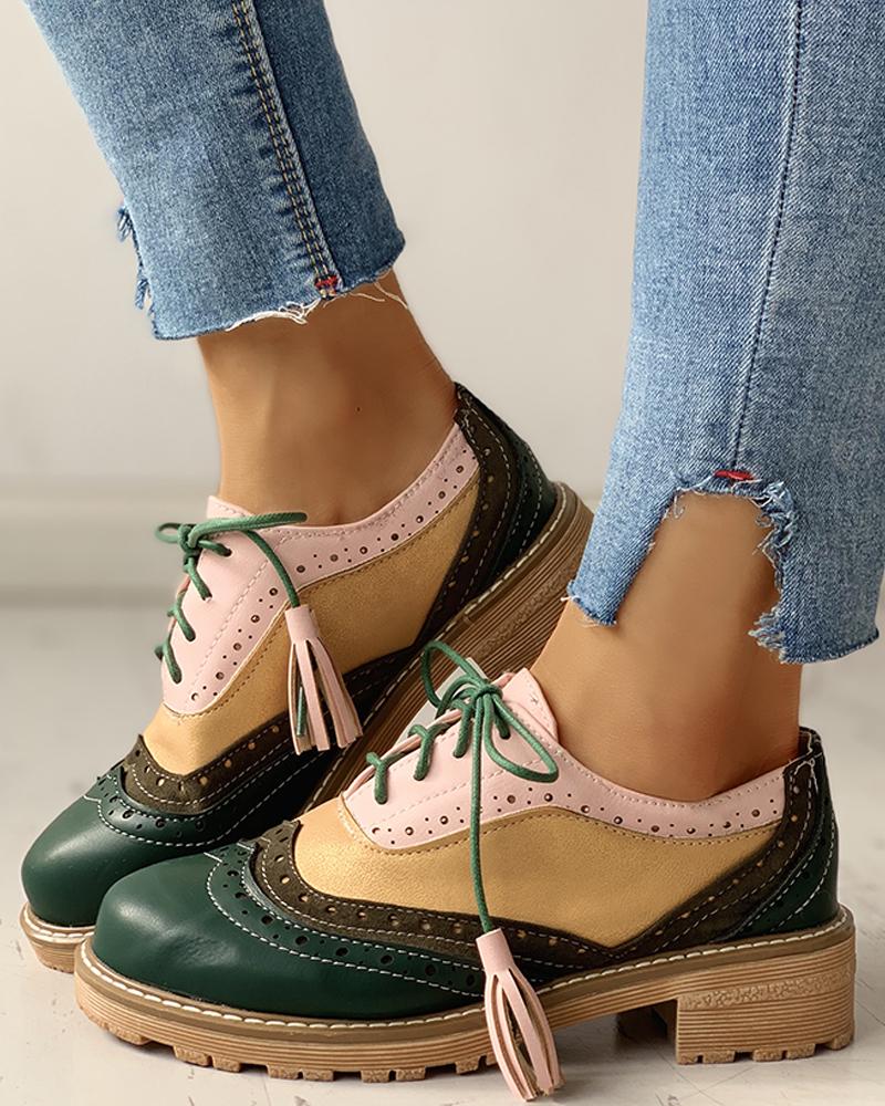 

Lace-Up Sequins Insert Flat Shoes, Dark green