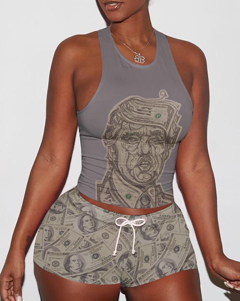 

Gold Printing Sports Suit Two-piece Suit, Gray