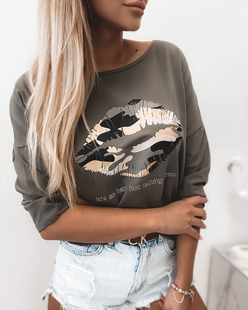 

Lip Printing Long Sleeve Sweatshirt, Dark grey