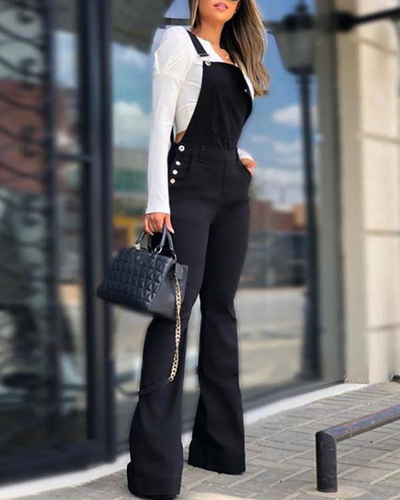 

Bell-bottom Casual Suspender Jumpsuit, Black