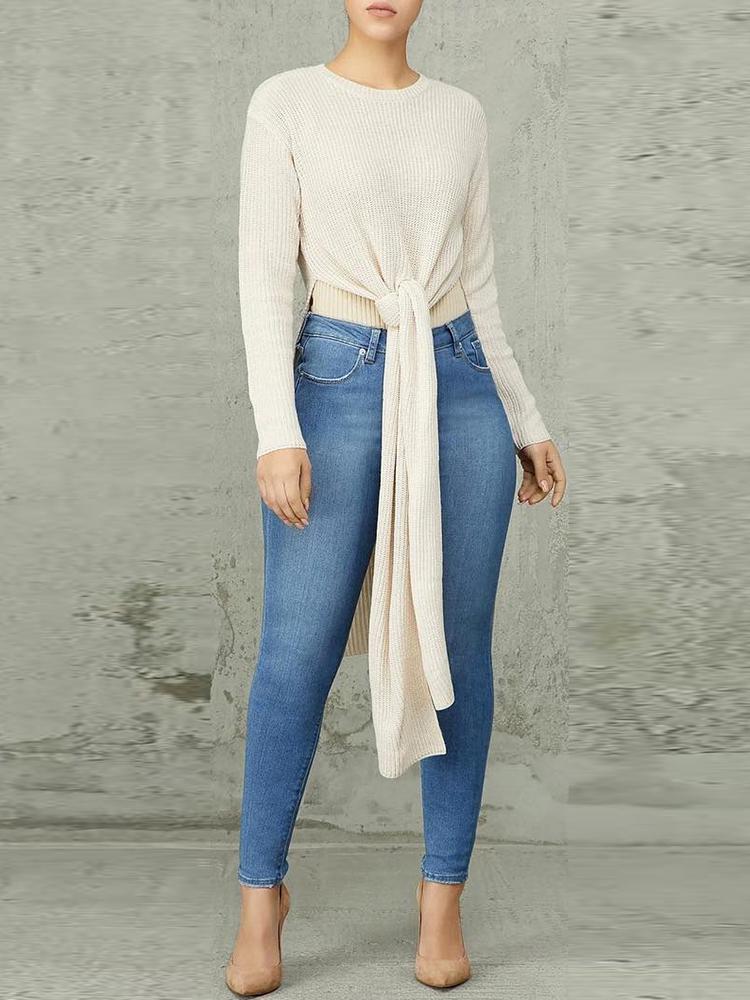 

Long Sleeve Side Slit Knitting Sweater