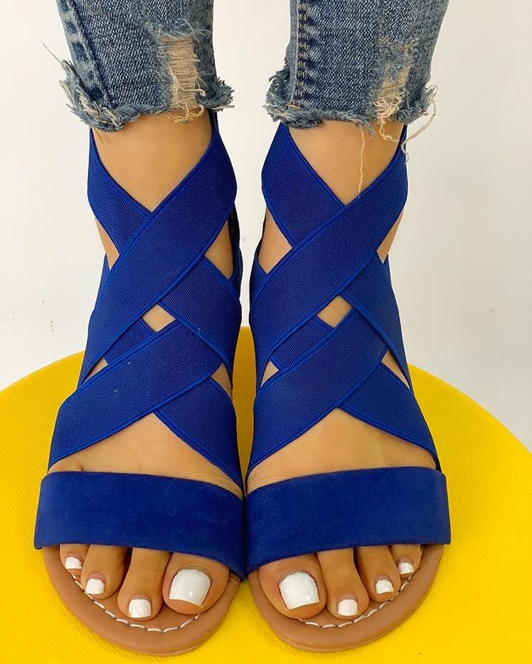 

Open Toe Crisscross Bandage Flat Sandals, Blue