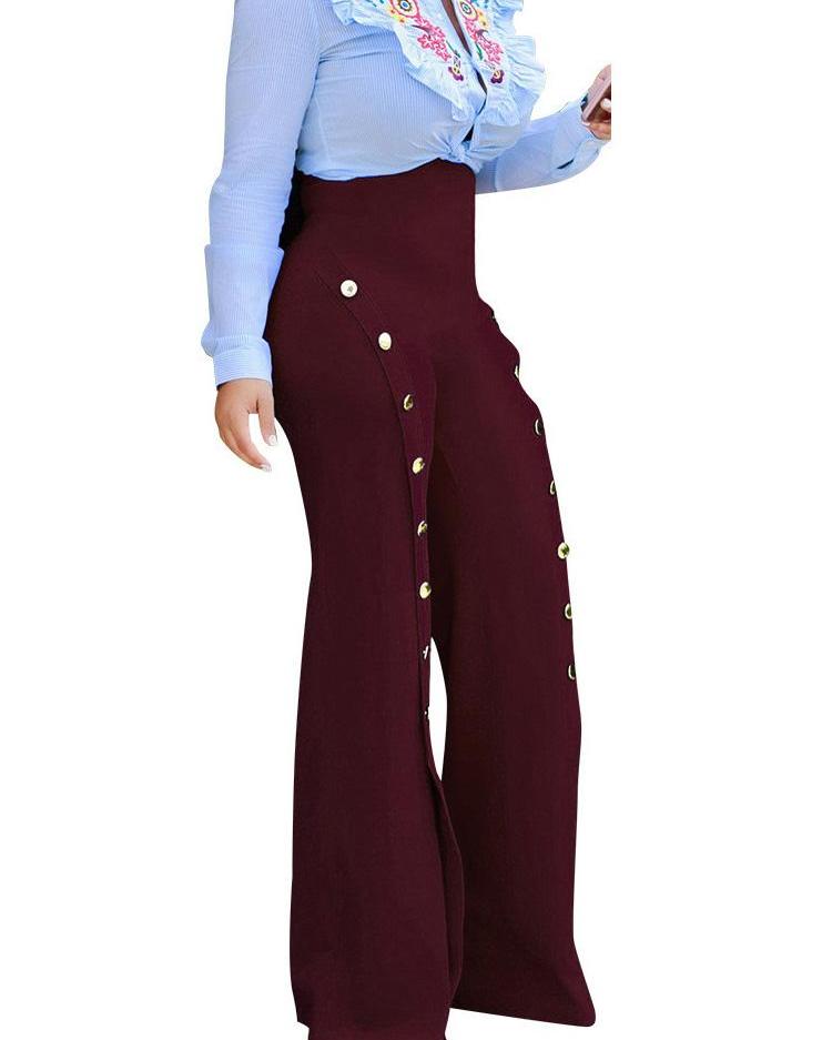

High Waist Buttoned Split Wide Leg Pants