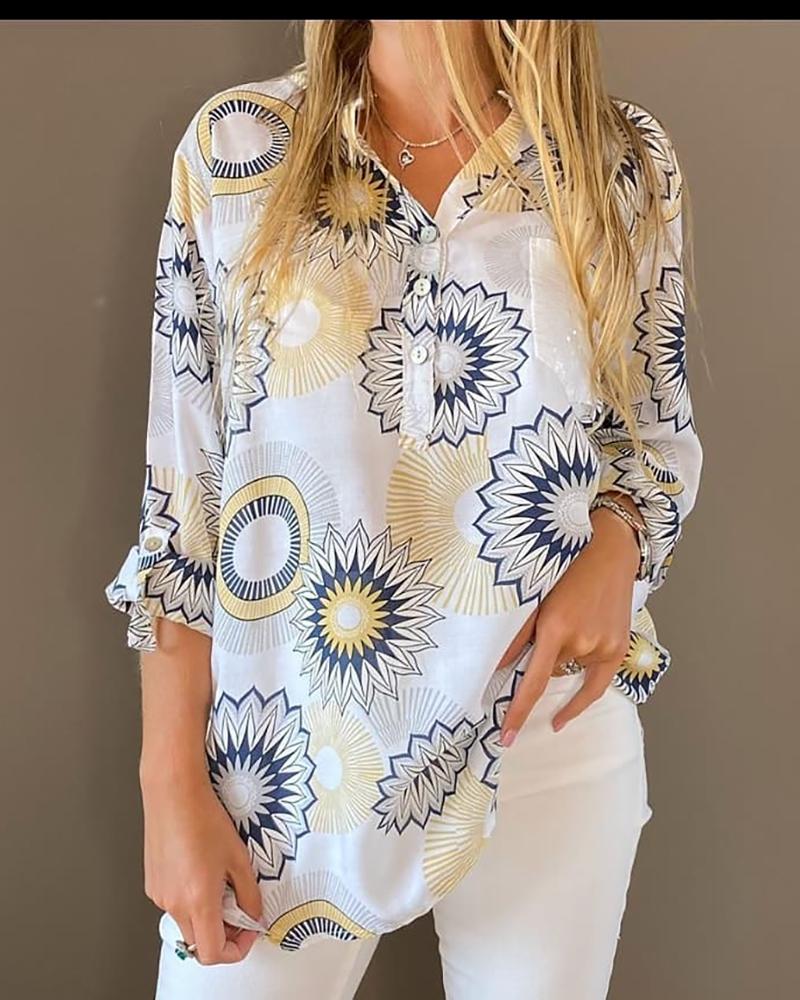 

Floral Print Button Front Casual Shirt, White