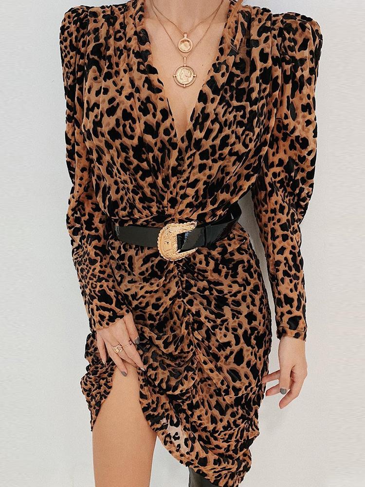 

Leopard Print Puff Sleeve Scrunched Dress