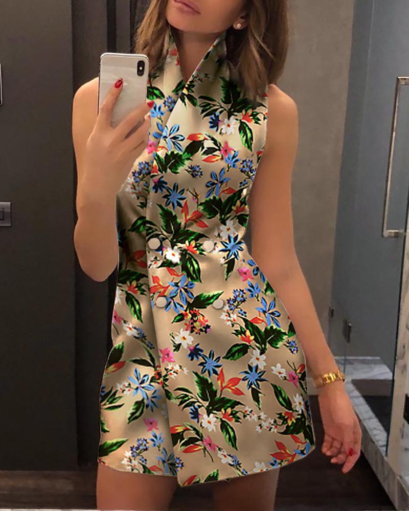 

Floral Printed Sleeveless Mini Blazer Dress, Multicolor